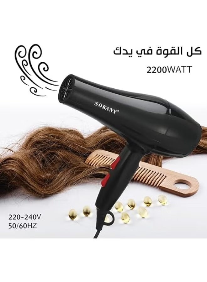 sokany RCY-173i Professional Hair Dryer High Power with 3 Temperature Modes & 2 Speed Levels, Overheat Protection, Lightweight & Ergonomic Design for Salon & Home Use, Suitable for All Hair Types - Image 2